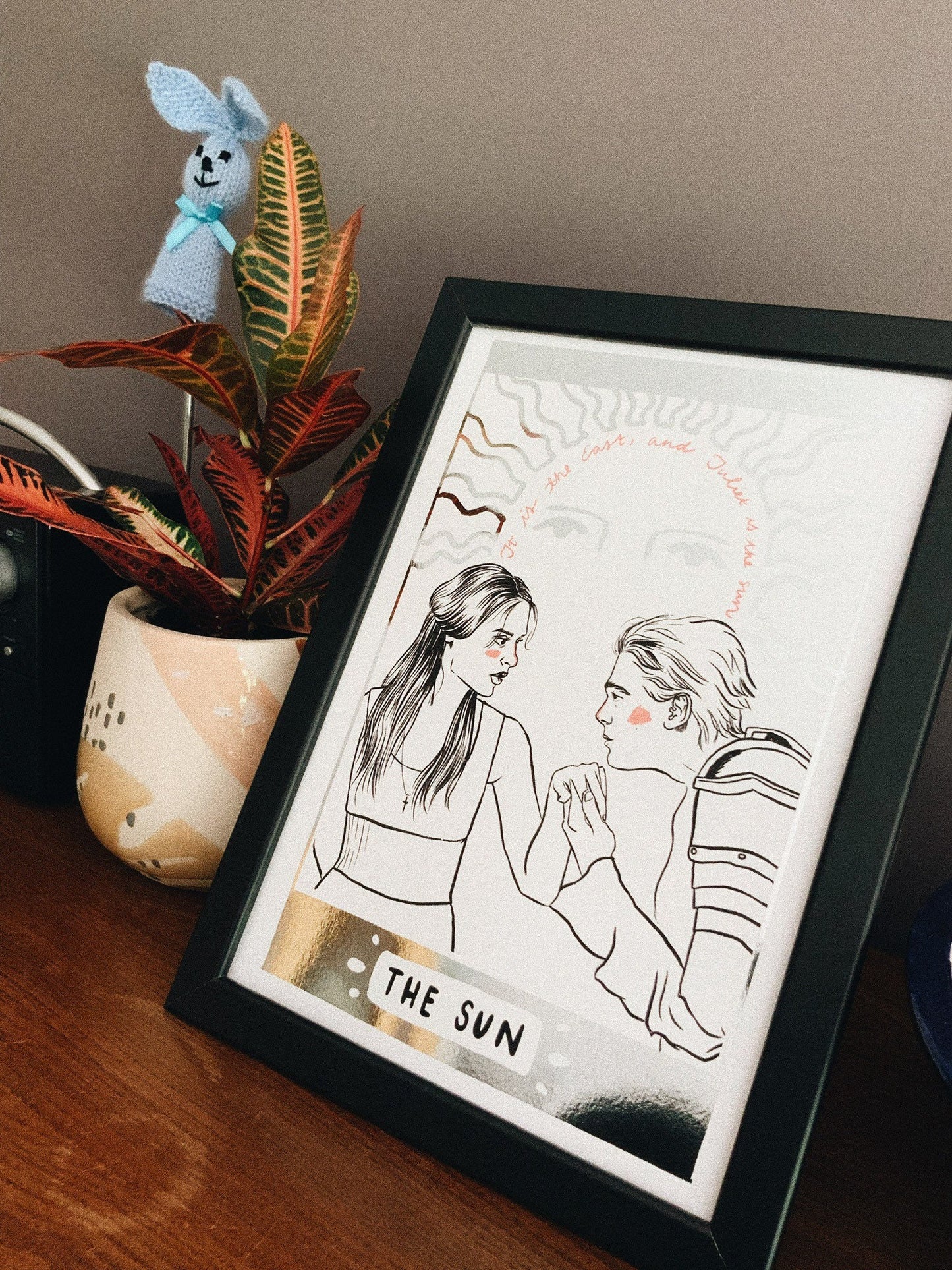 Romeo and Juliet 'The Sun' Tarot Card Art Print, A4, Holographic Foiled