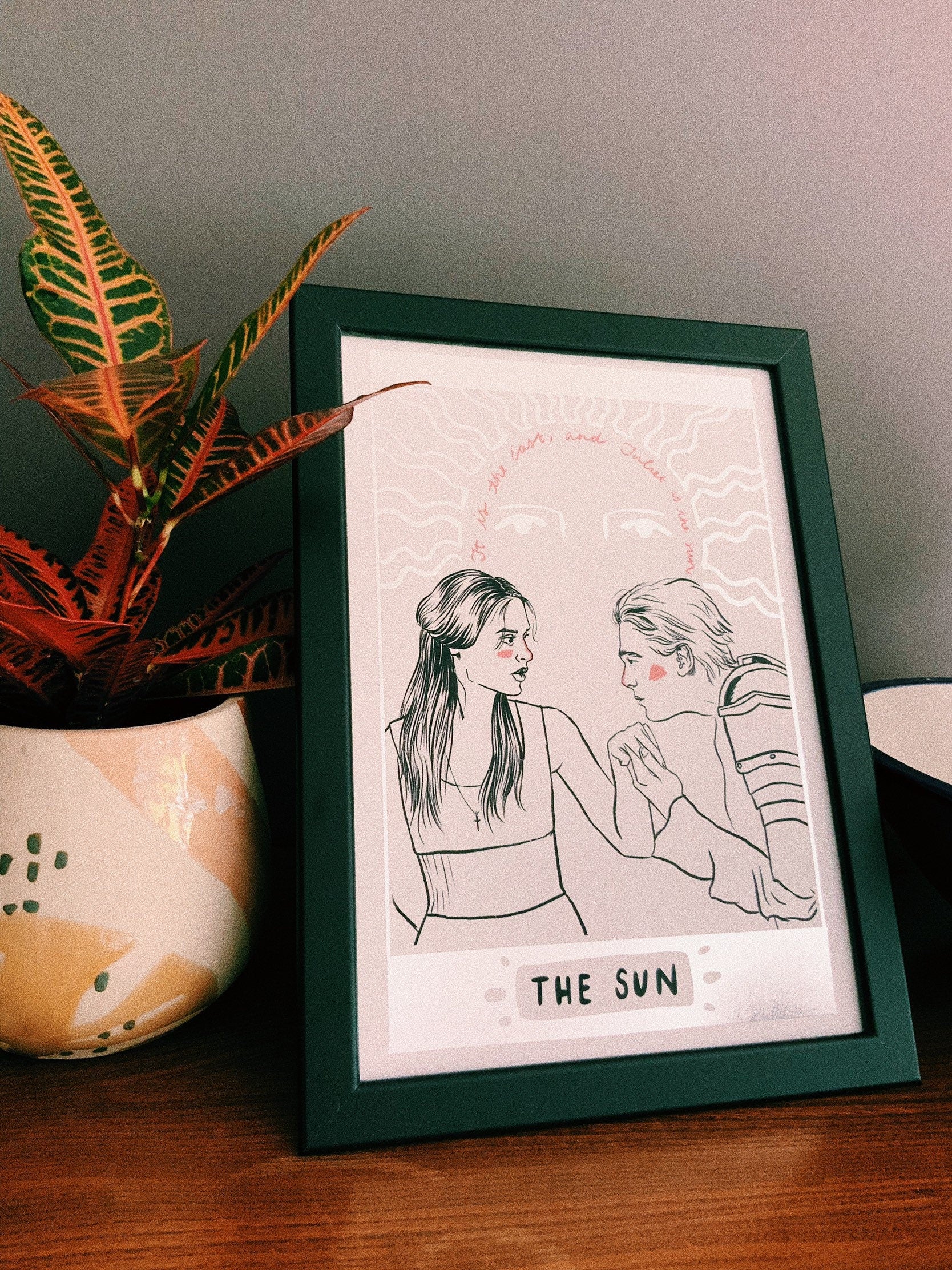 Romeo and Juliet 'The Sun' Tarot Card Art Print, A4, Holographic Foiled