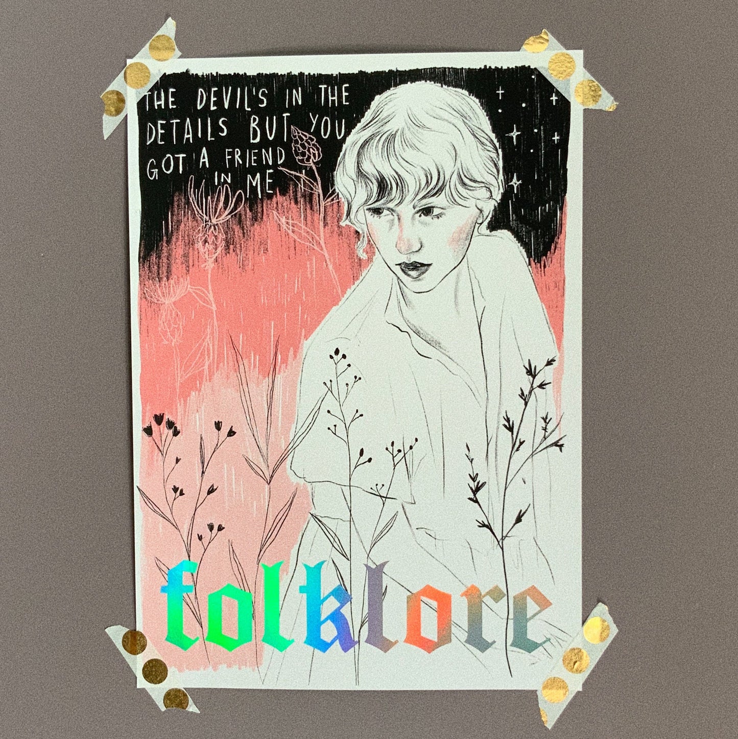 folklore Taylor Swift A4 holographic foiled art print Version A