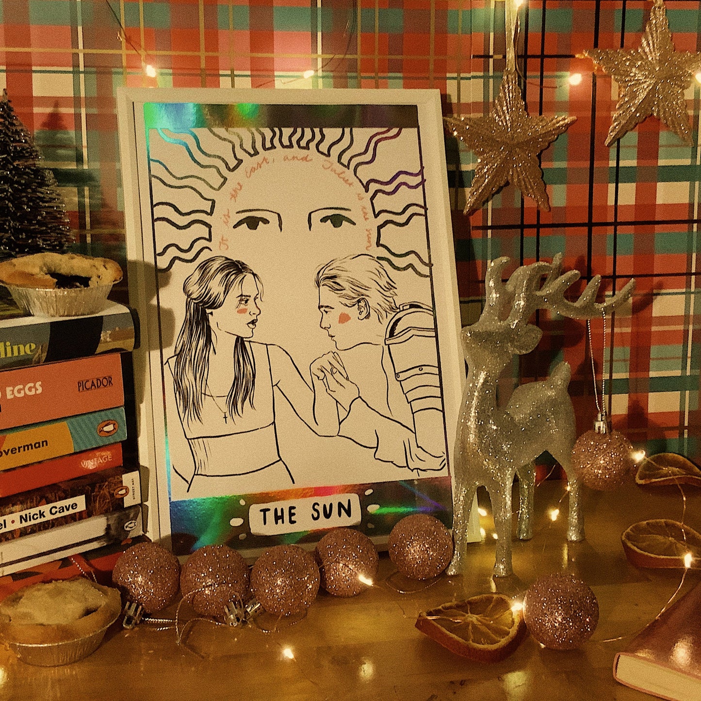 Romeo and Juliet 'The Sun' Tarot Card Art Print, A4, Holographic Foiled