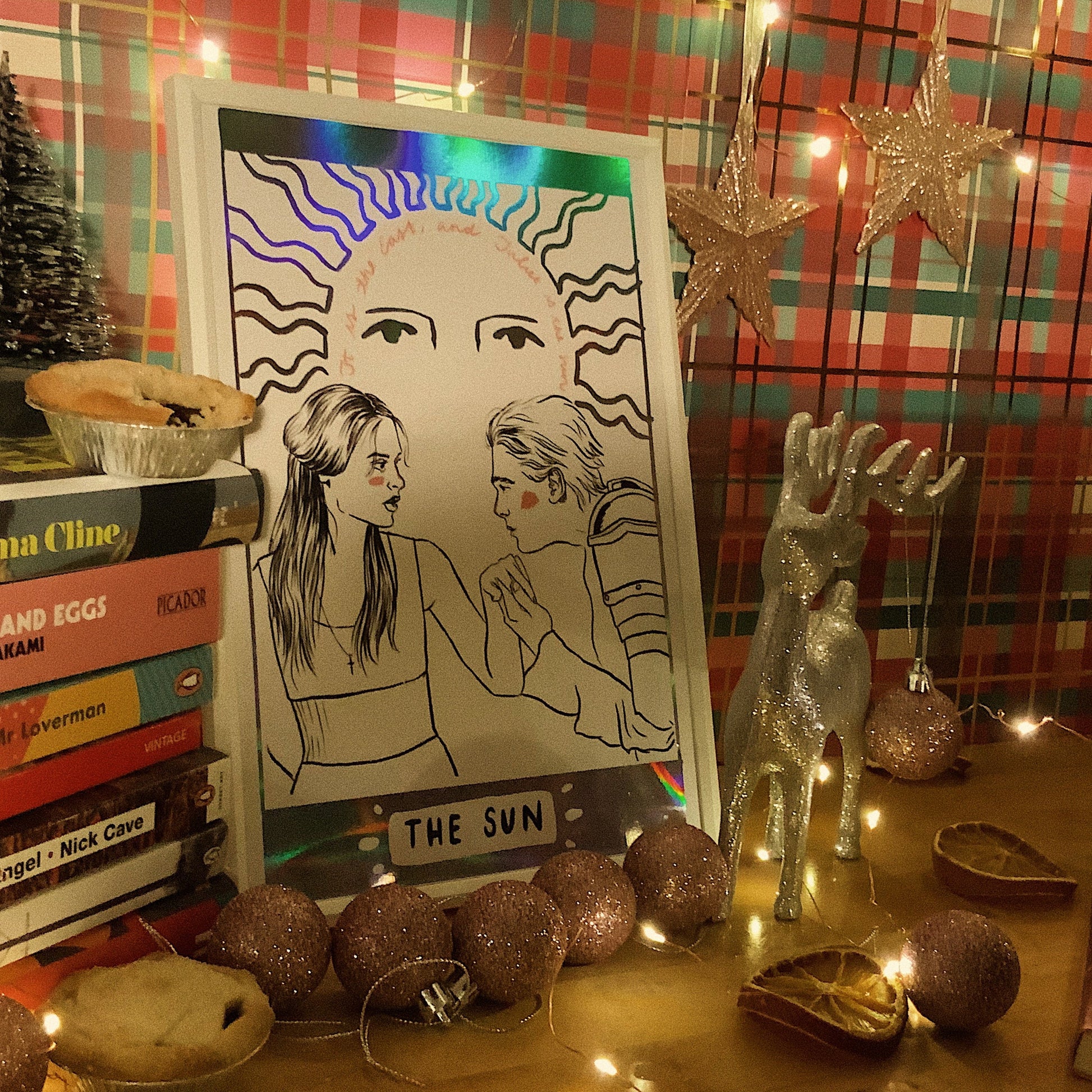 Romeo and Juliet 'The Sun' Tarot Card Art Print, A4, Holographic Foiled