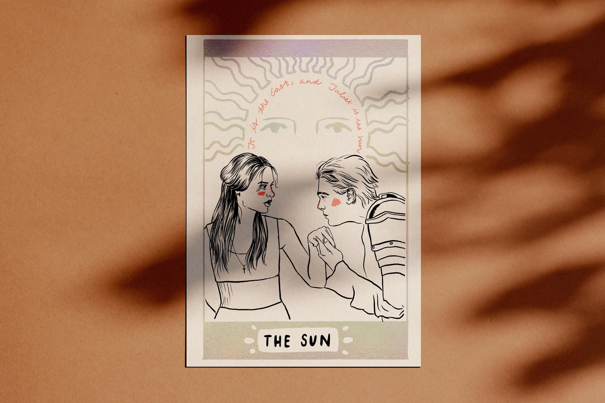 Romeo and Juliet 'The Sun' Tarot Card Art Print, A4, Holographic Foiled