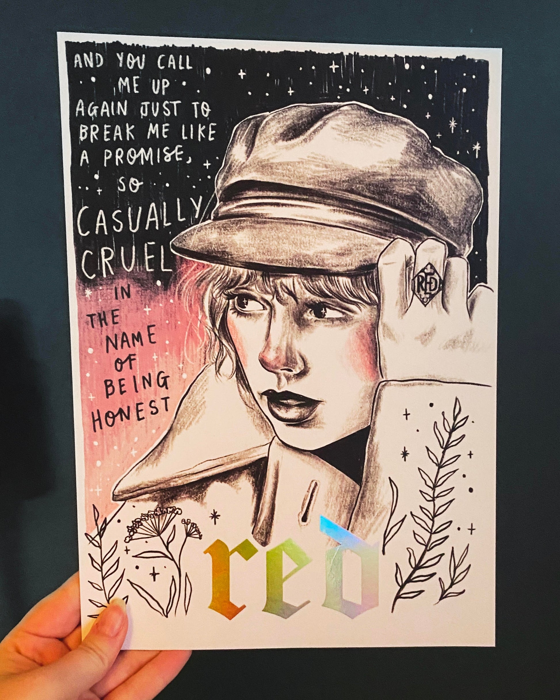 All Too Well Taylor Swift A4 Red Art Print with holographic foil