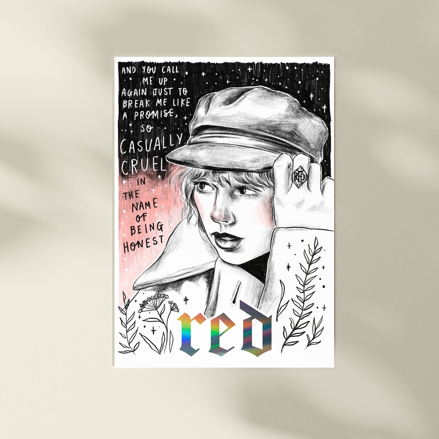 All Too Well Taylor Swift A4 Red Art Print with holographic foil