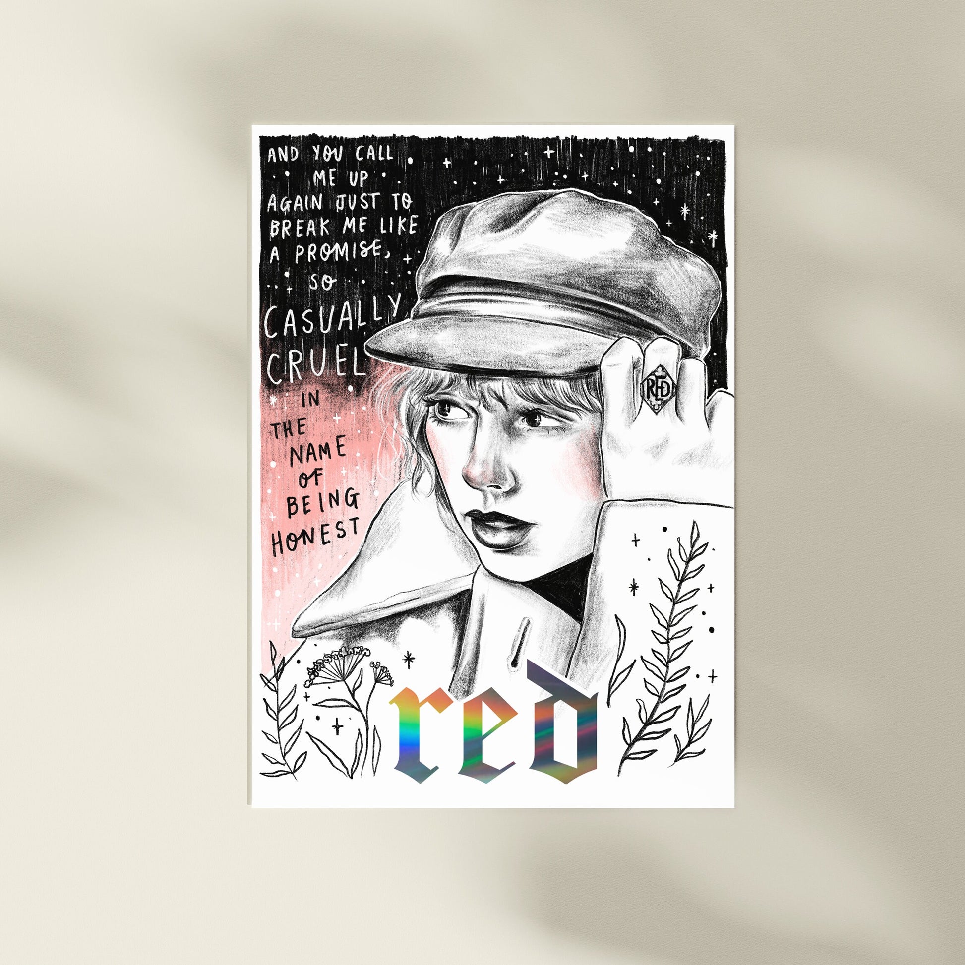 All Too Well Taylor Swift A4 Red Art Print with holographic foil