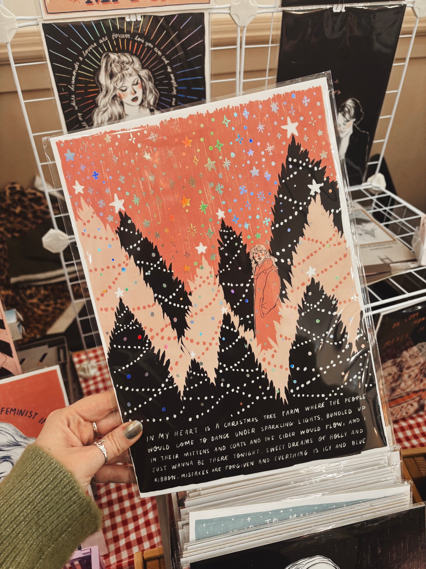 Taylor 'Christmas Tree Farm' A4 holographic art print