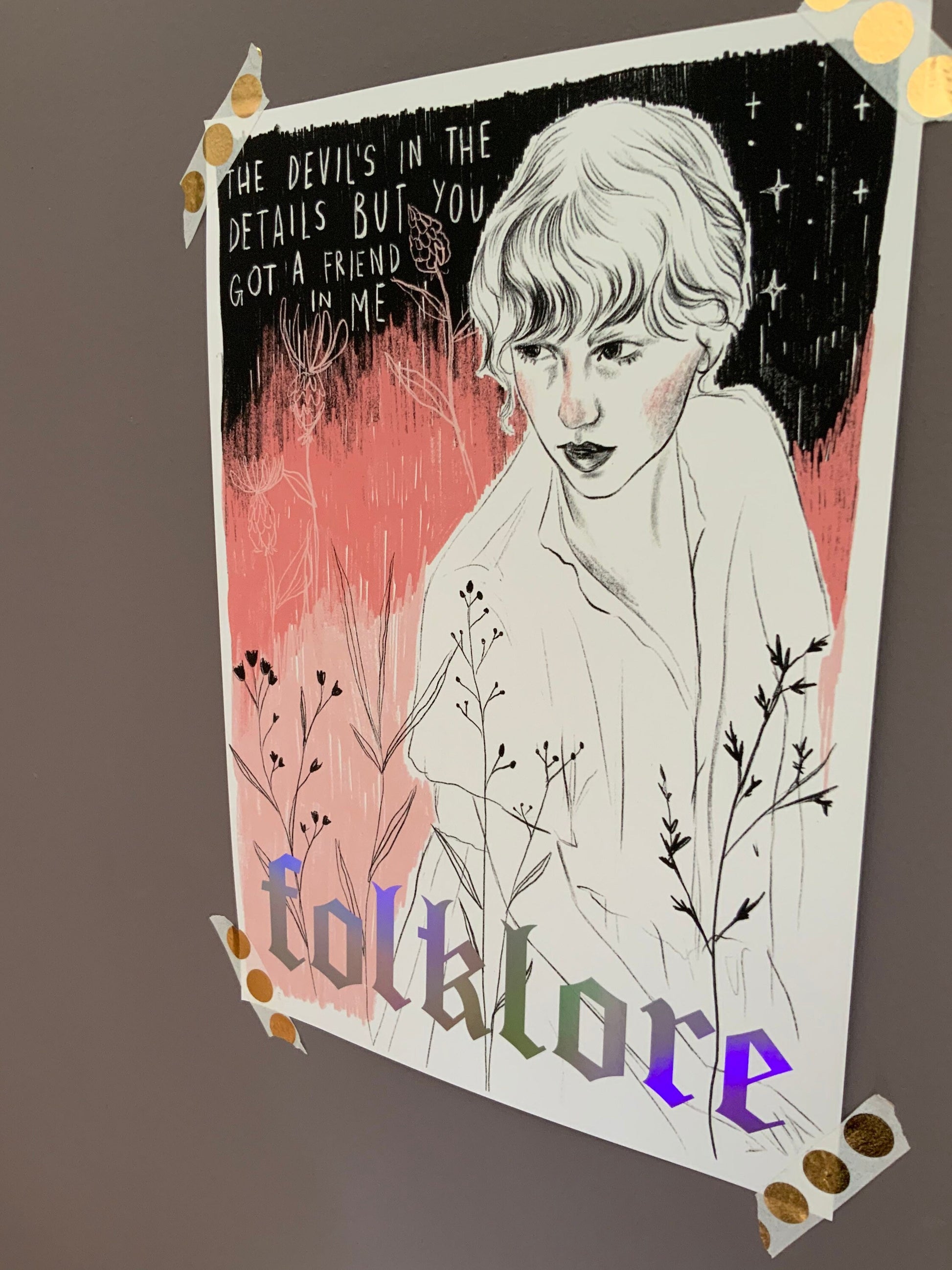 folklore Taylor Swift A4 holographic foiled art print Version A
