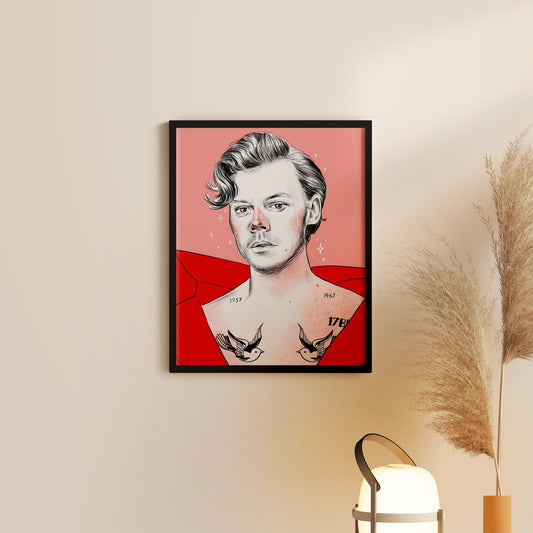 Harry Styles Pink and Red A3 Art Print