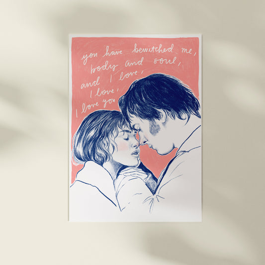 Pride and Prejudice 2005 A4 Art Print in Blue and Pink